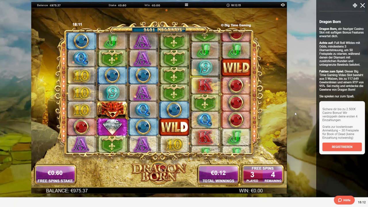 Screenshot of the Dragon Born slot by Big Time Gaming