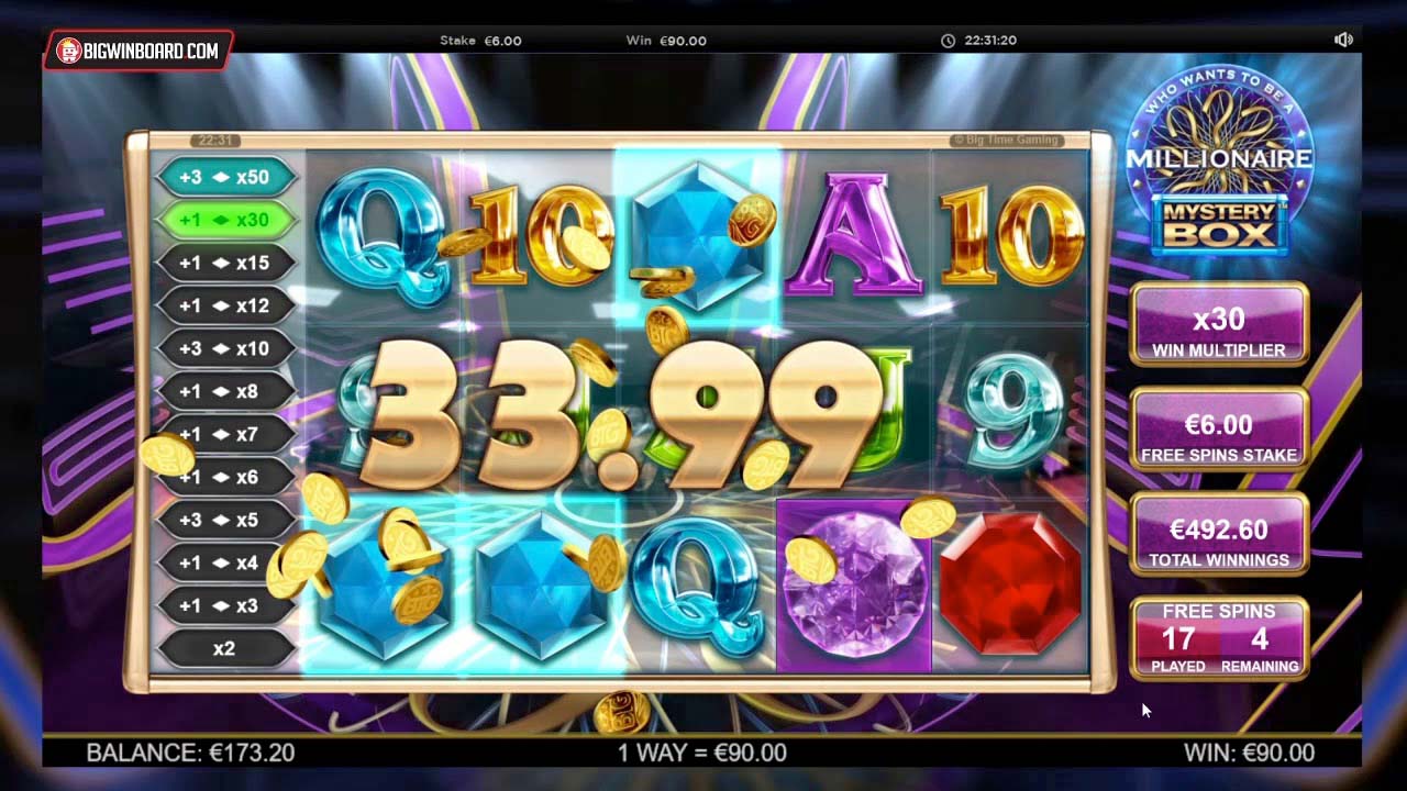 Screenshot of the Millionaire Mystery Box slot by Big Time Gaming