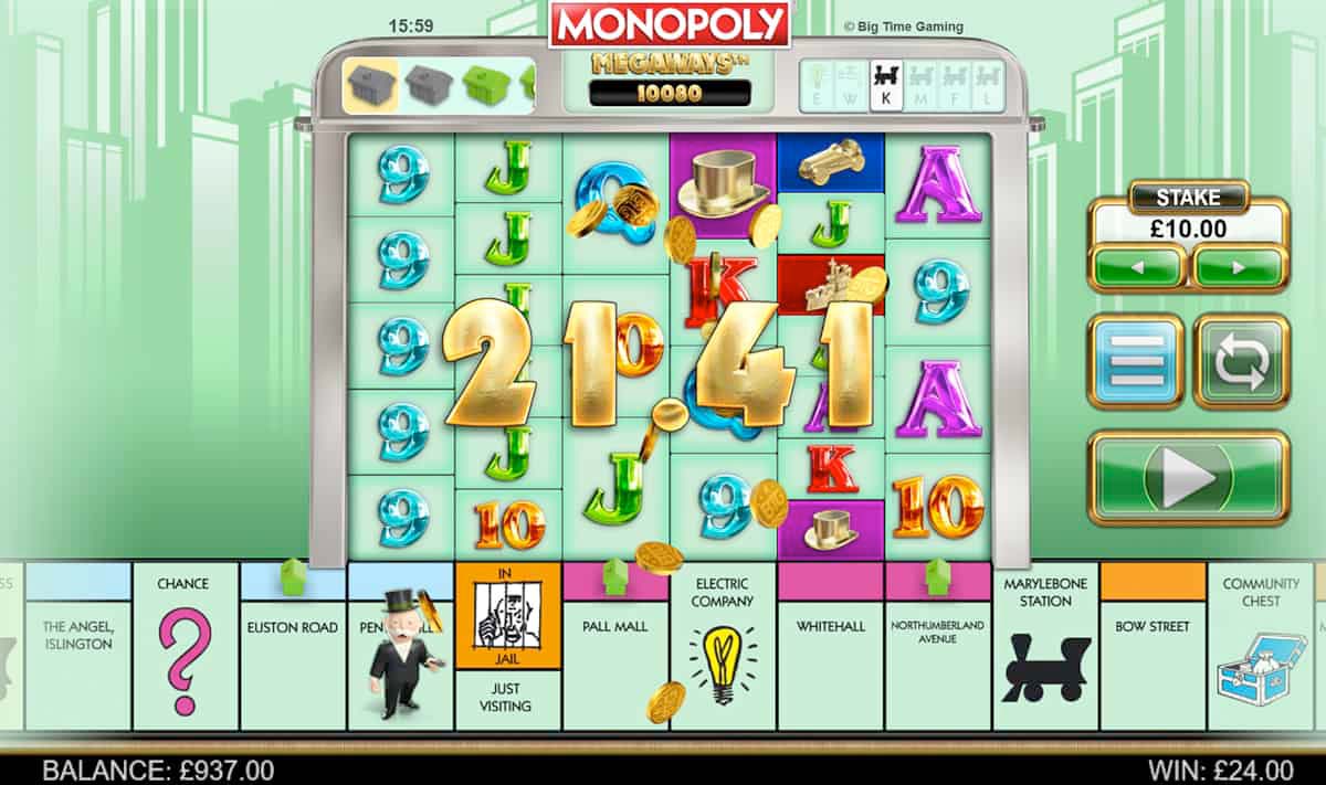 Screenshot of the Monopoly Megaways slot by Big Time Gaming