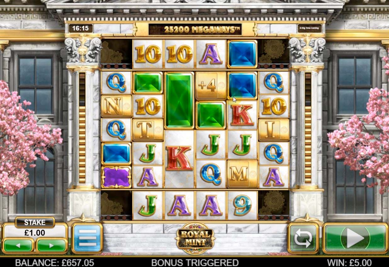 Screenshot of the Royal Mint Megaways slot by Big Time Gaming