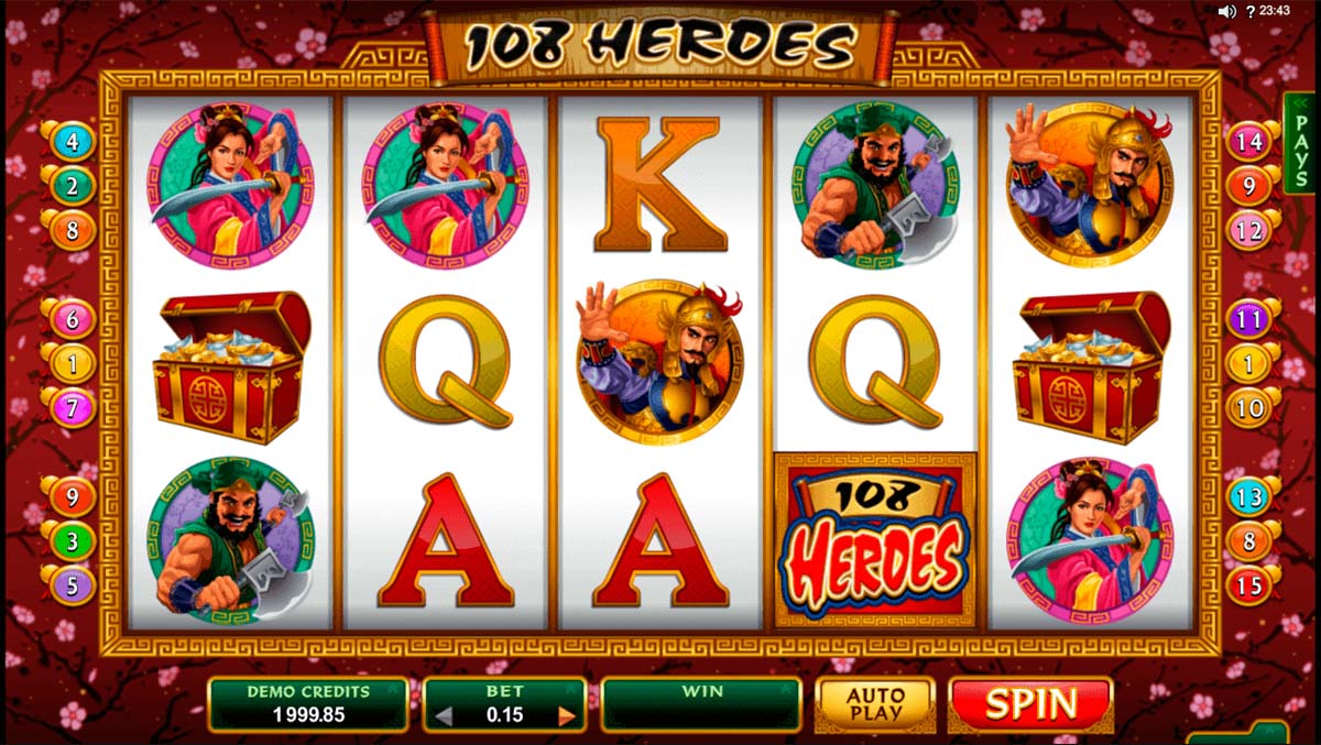 Screenshot of the 108 Heroes slot by IGT