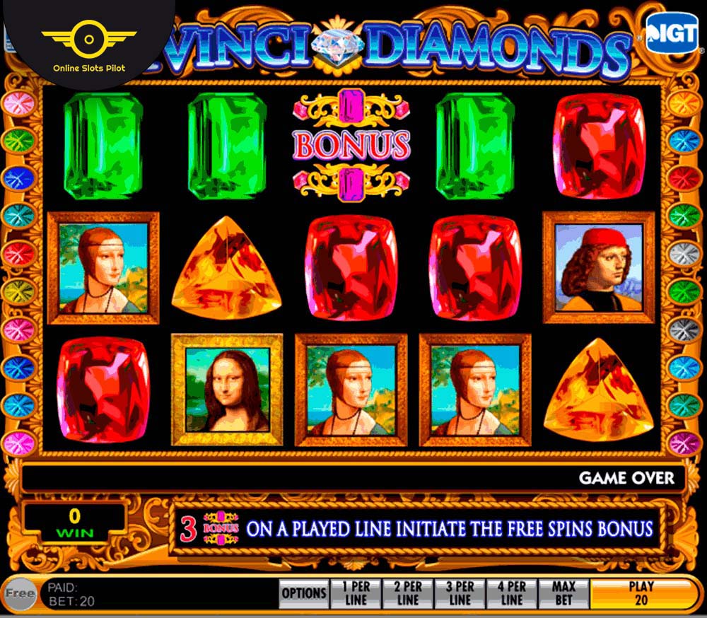 Screenshot of the Da Vinci Diamonds slot by IGT