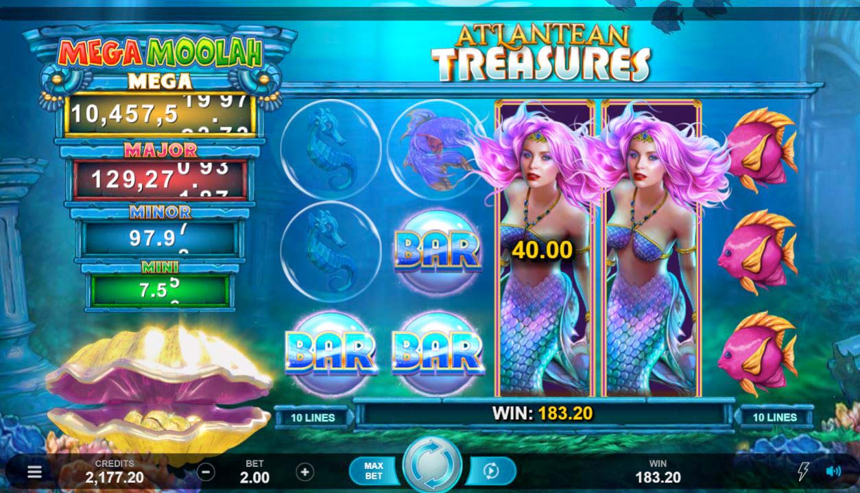 Screenshot of the Atlantean Treasures Mega Moolah slot by Microgaming