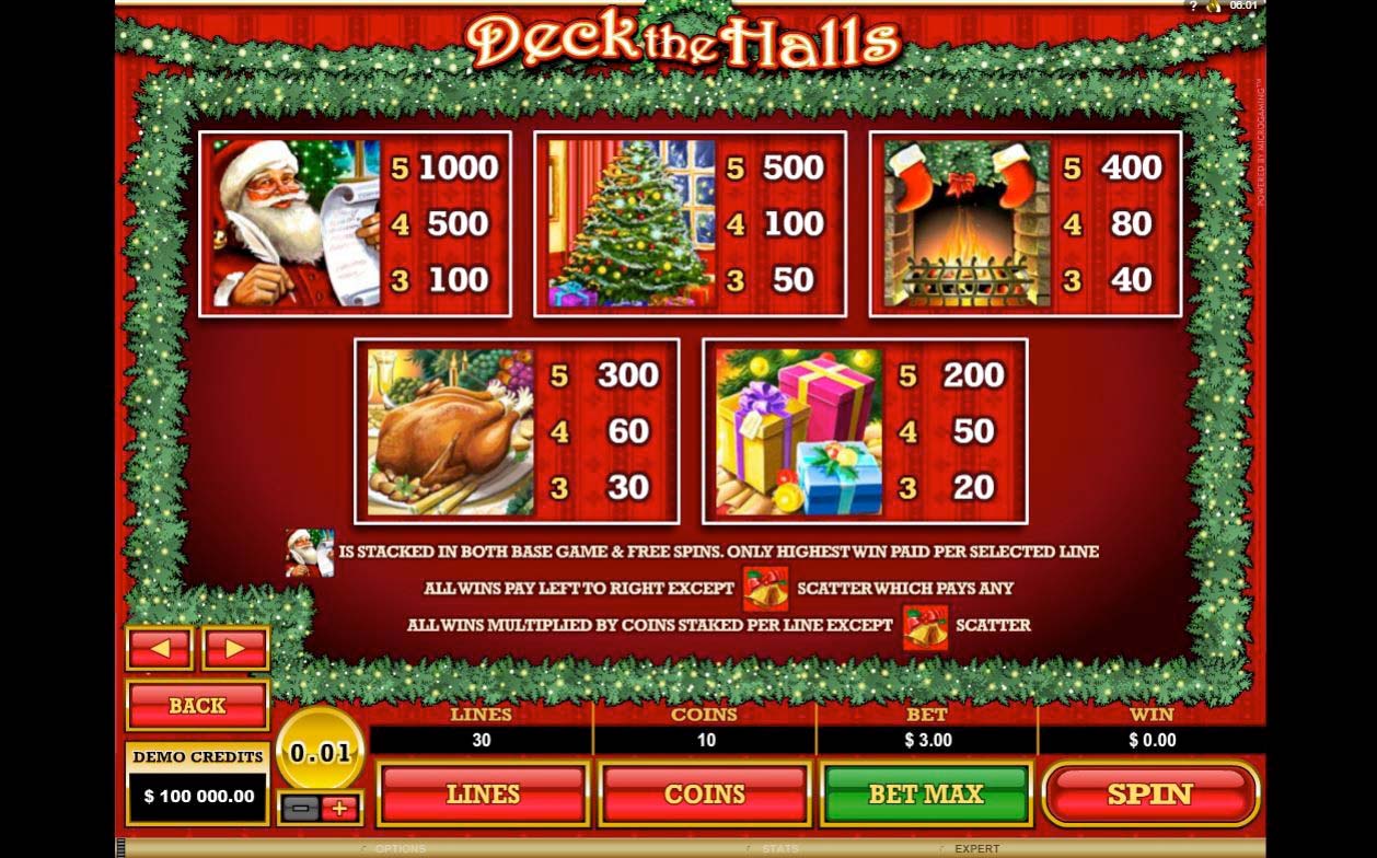 Screenshot of the Deck the Halls slot by Microgaming