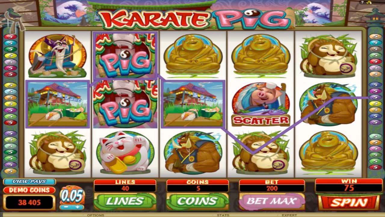 Screenshot of the Karate Pig slot by Microgaming