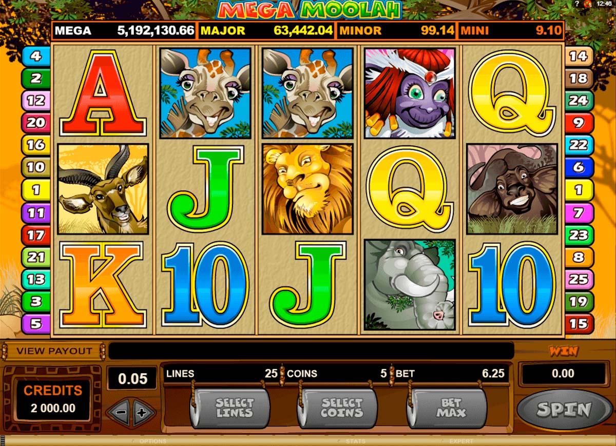 Screenshot of the Mega Moolah slot by Microgaming