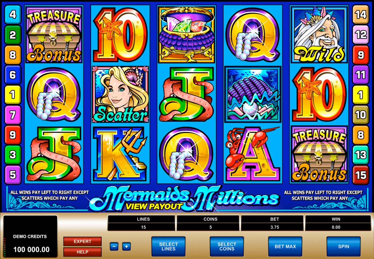 Screenshot of the Mermaids Millions slot by Microgaming