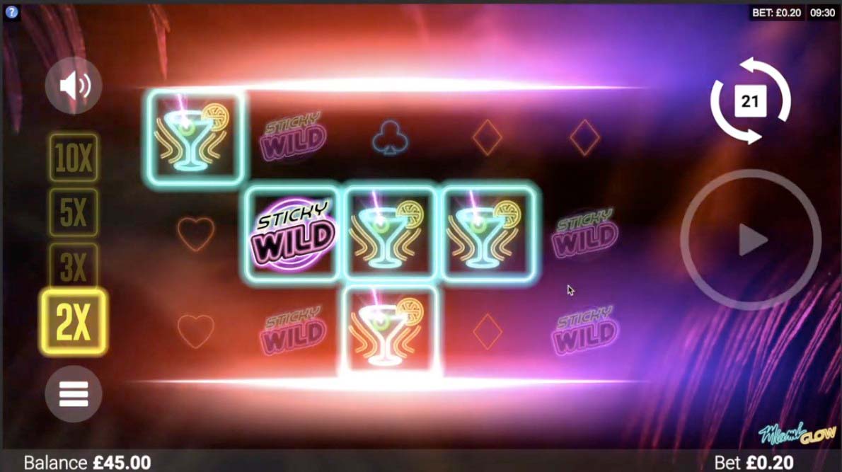 Screenshot of the Miami Glow slot by Microgaming