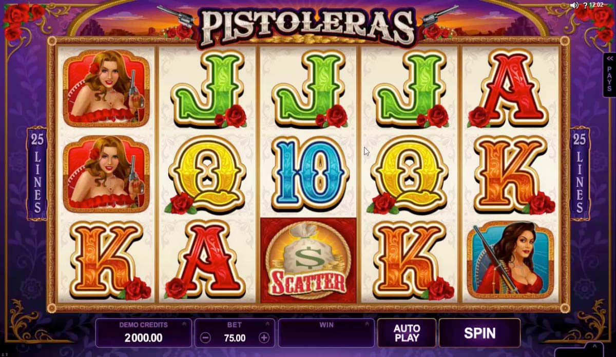 Screenshot of the Pistoleras slot by Microgaming