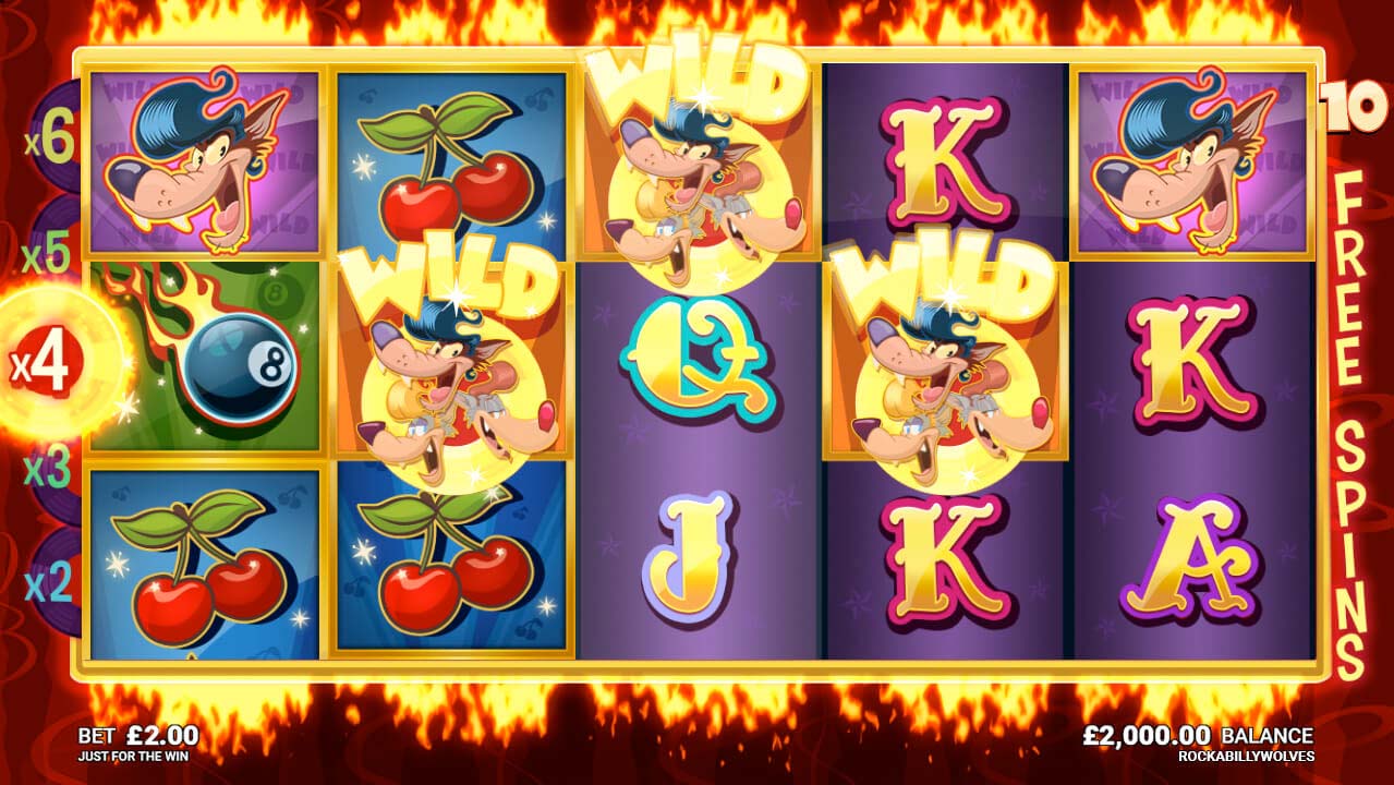 Screenshot of the Rockabilly Wolves slot by Microgaming