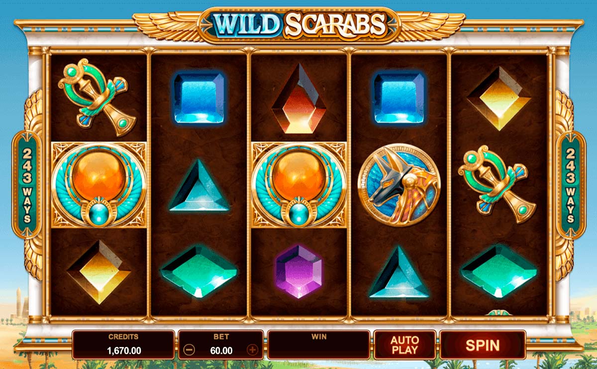 Screenshot of the Wild Scarabs slot by Microgaming
