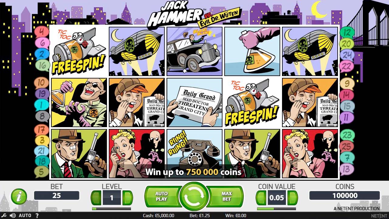 Screenshot of the Jack Hammer slot by NetEnt