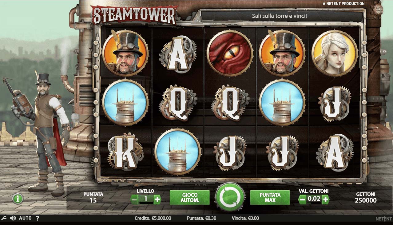 Screenshot of the Steam Tower slot by NetEnt