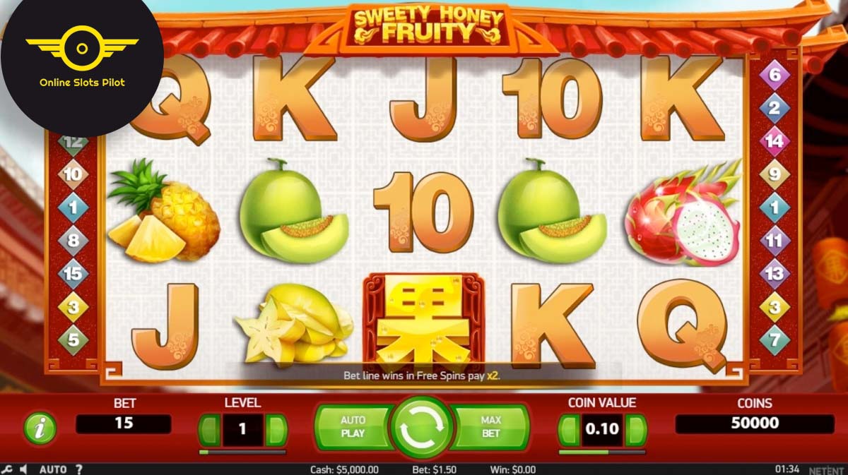 Screenshot of the Sweety Honey Fruity slot by NetEnt