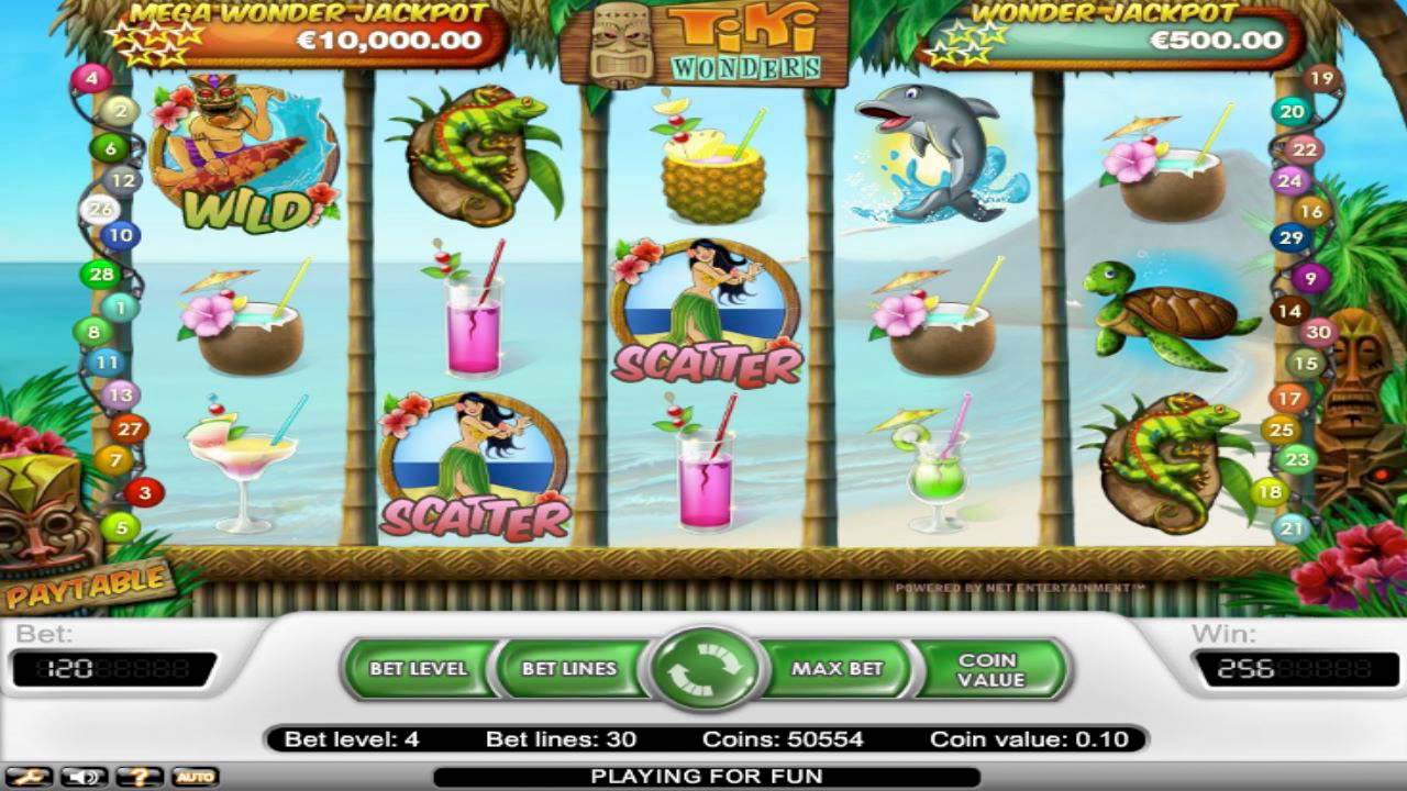 Screenshot of the Tiki Wonders slot by NetEnt