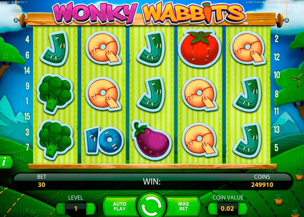 Screenshot of the Wonky Wabbits slot by NetEnt