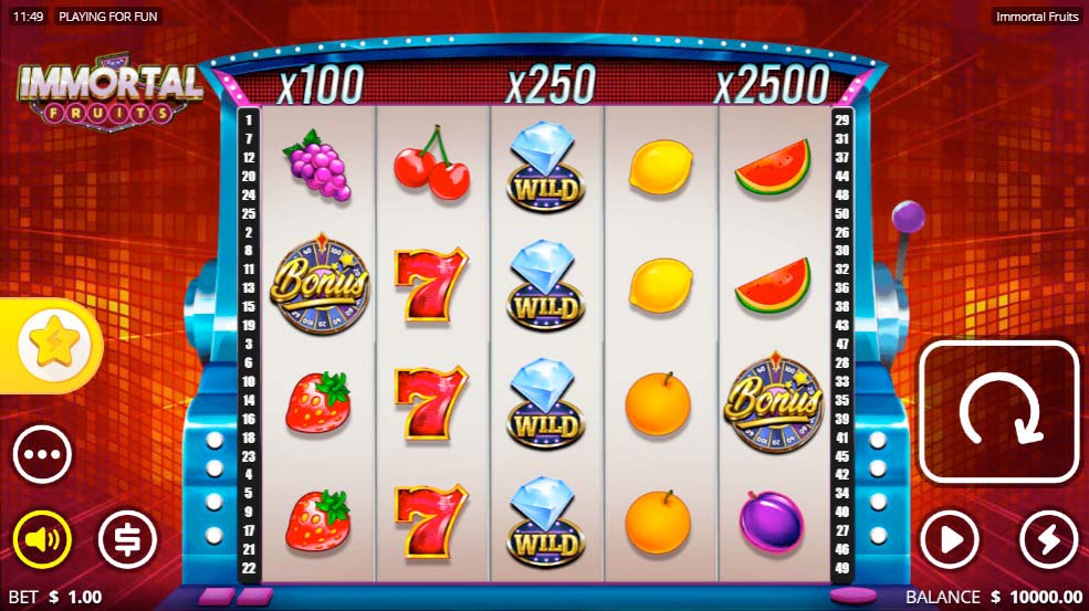 Screenshot of the Immortal Fruits slot by NoLimit City