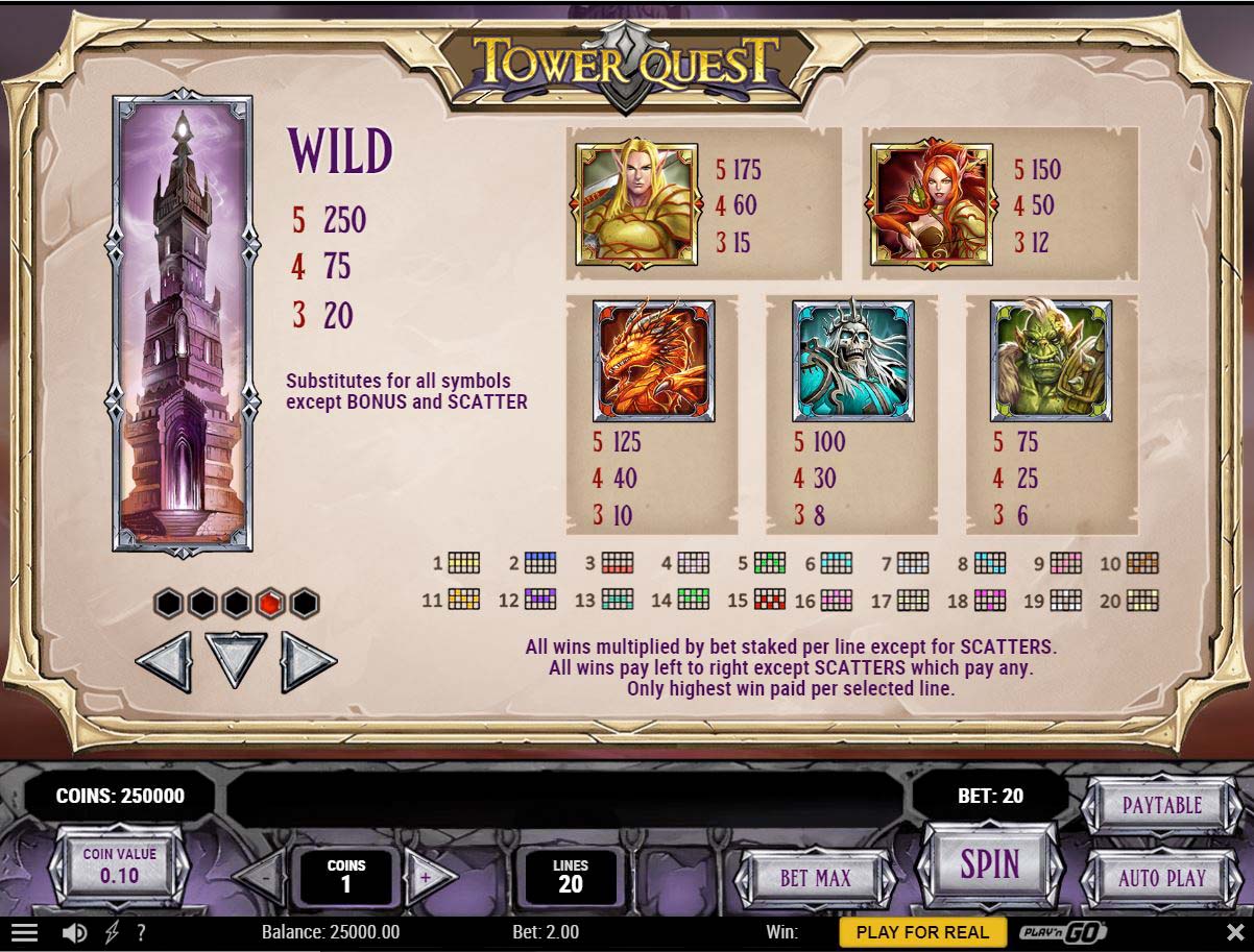 Screenshot of the Tower Quest slot by Play N Go