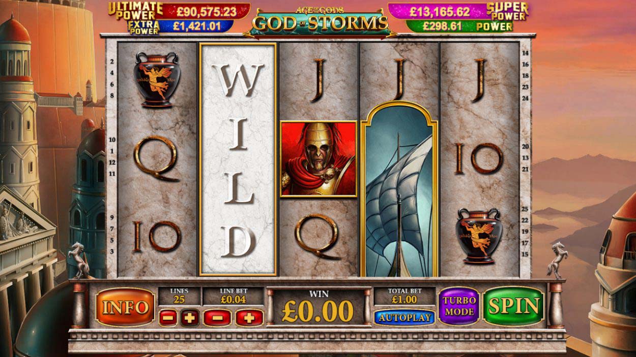 Screenshot of the Age of Gods God of Storms slot by Playtech