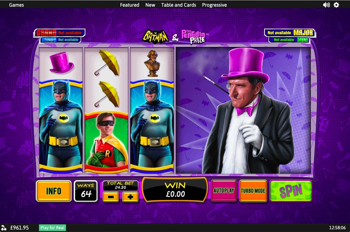 Screenshot of the Batman and the Penguin Prize slot by Playtech
