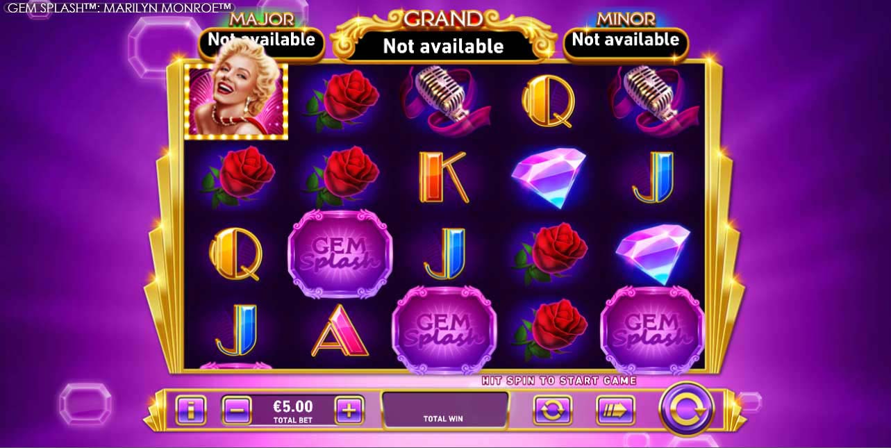 Screenshot of the Gem Splash Marilyn Monroe slot by Playtech