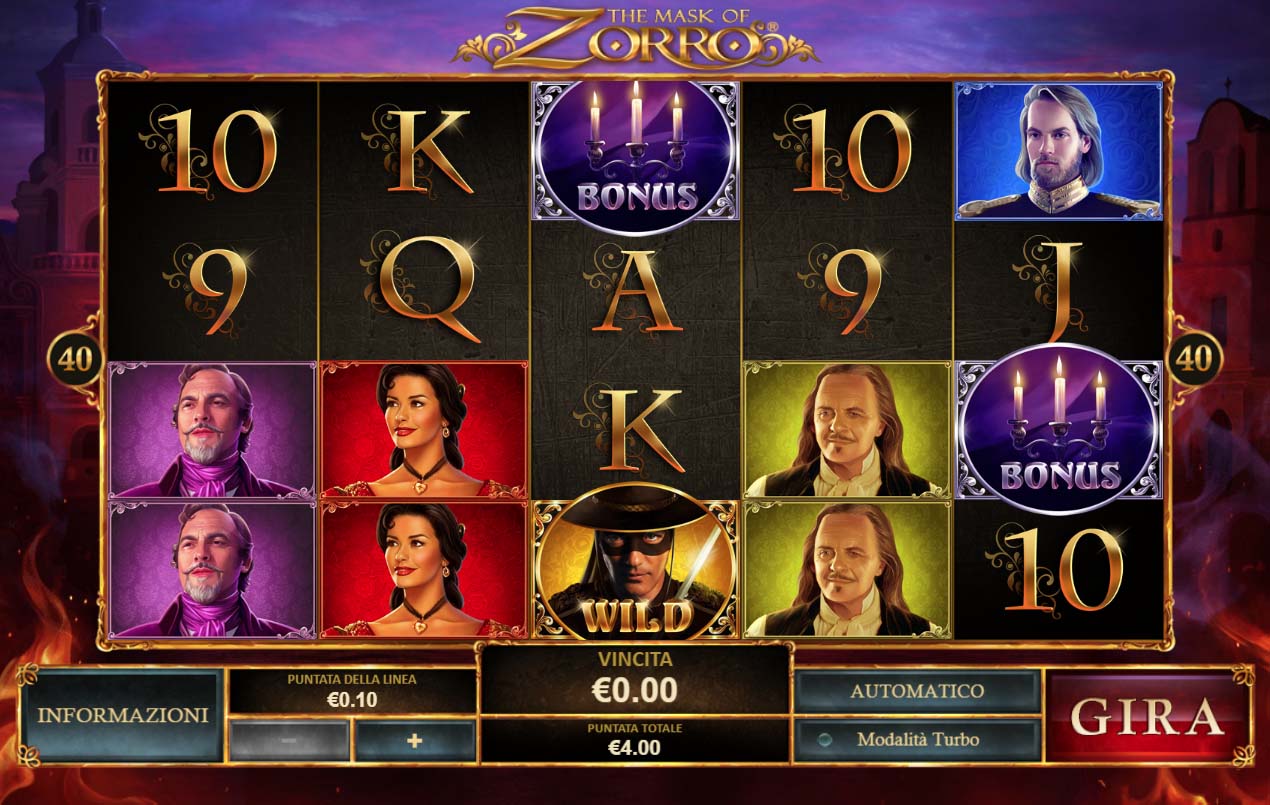 Screenshot of the Mask of Zorro slot by Playtech