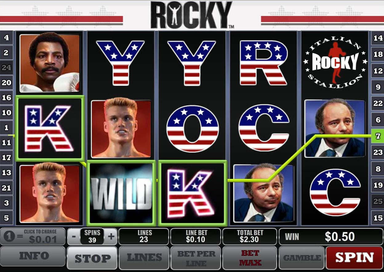 Screenshot of the Rocky slot by Playtech