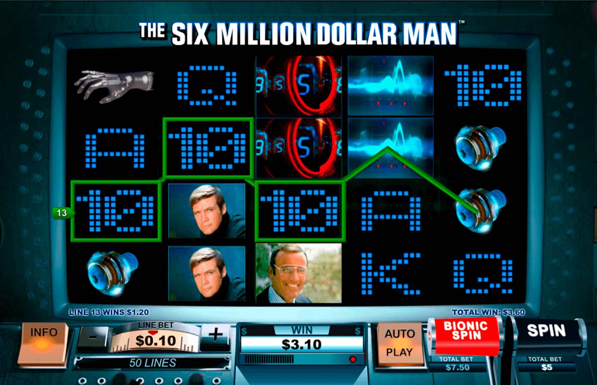 Screenshot of the Six Million Dollar Man slot by Playtech