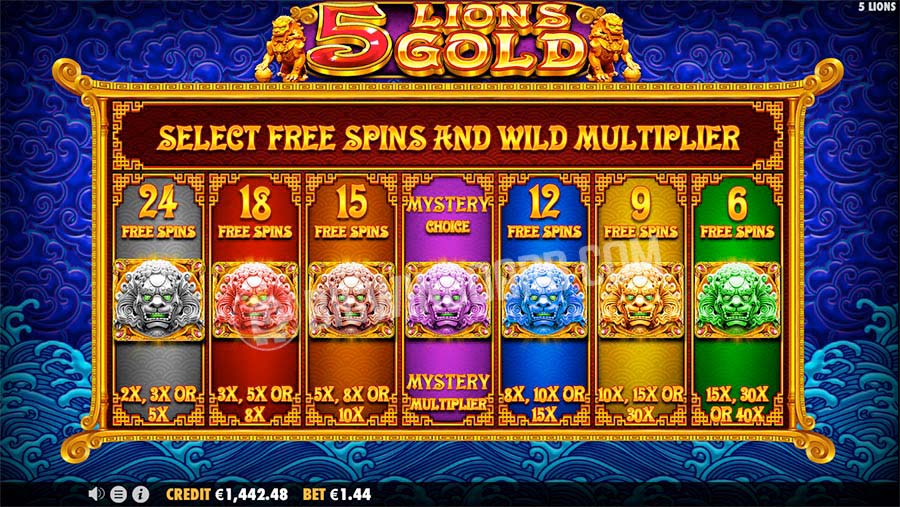 Screenshot of the 5 Lions Gold slot by Pragmatic Play