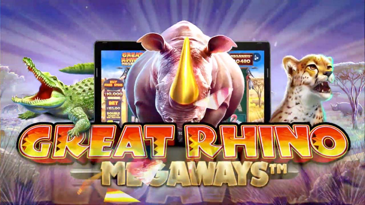 Screenshot of the Great Rhino Megaways slot by Pragmatic Play