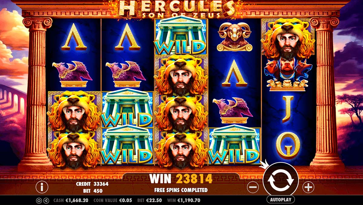 Screenshot of the Hercules Son of Zeus slot by Pragmatic Play