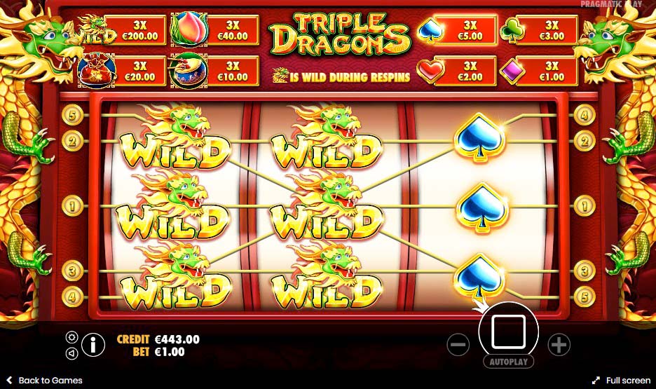 Screenshot of the Triple Dragons slot by Pragmatic Play