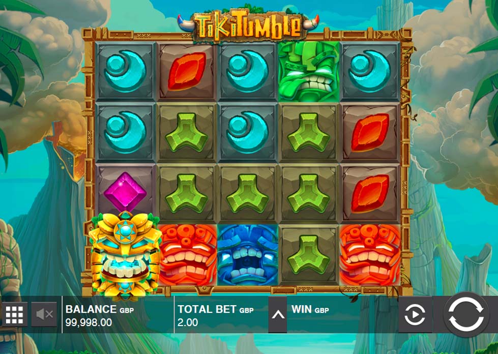 Screenshot of the Tiki Tumble slot by Push Gaming