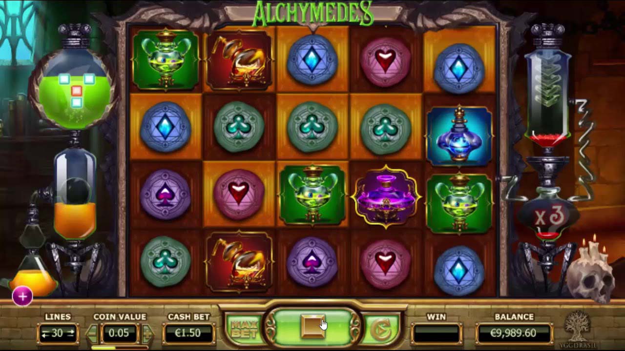 Screenshot of the Alchymedes slot by Yggdrasil Gaming