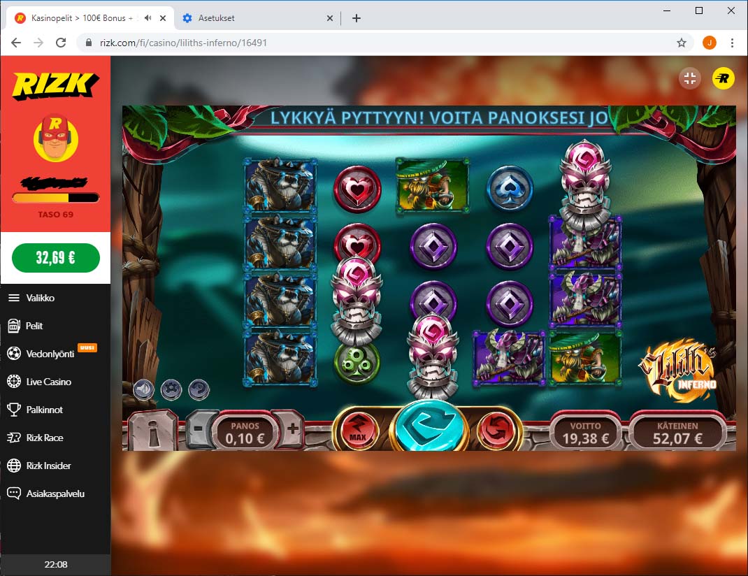 Screenshot of the Liliths Inferno slot by Yggdrasil Gaming