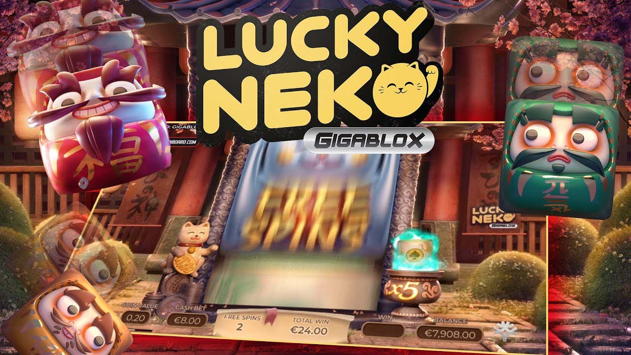 Screenshot of the Lucky Neko Gigablox slot by Yggdrasil Gaming