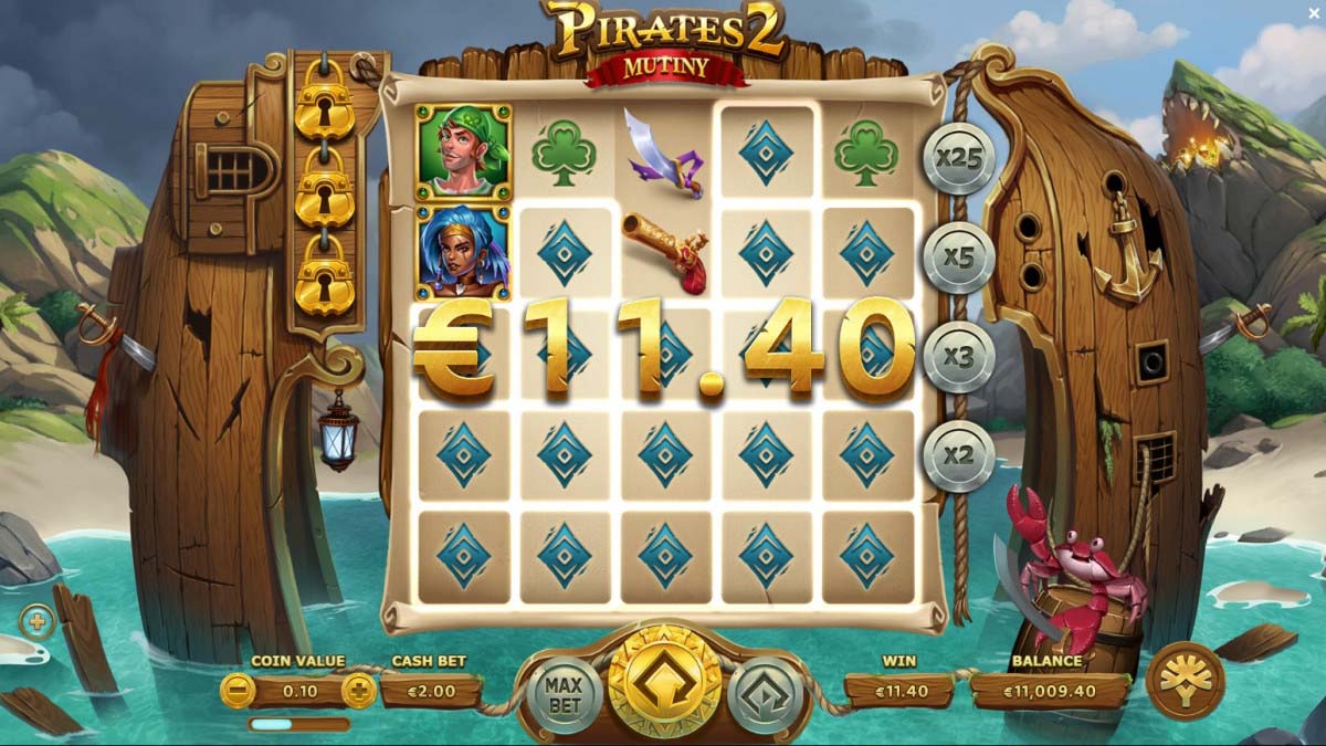 Screenshot of the Pirates 2: Mutiny slot by Yggdrasil Gaming