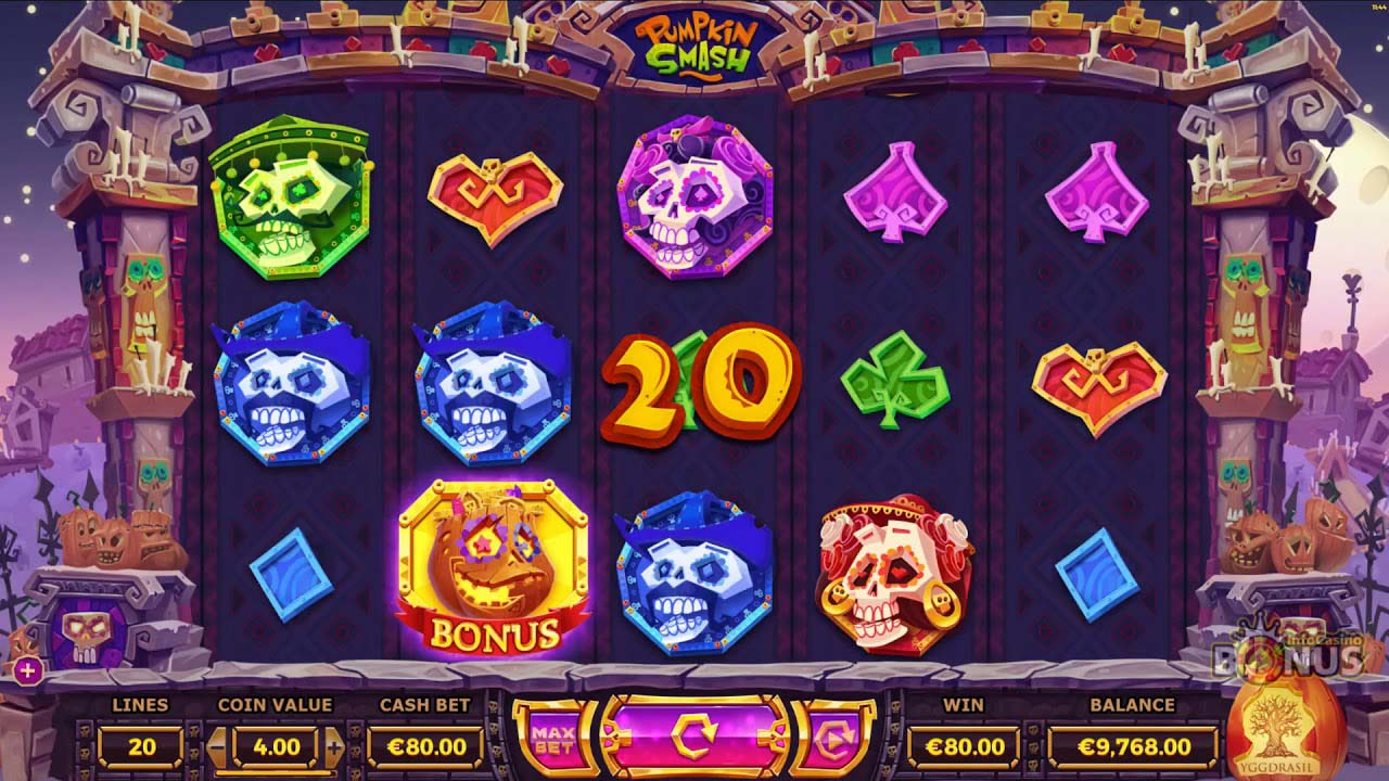 Screenshot of the Pumpkin Smash slot by Yggdrasil Gaming