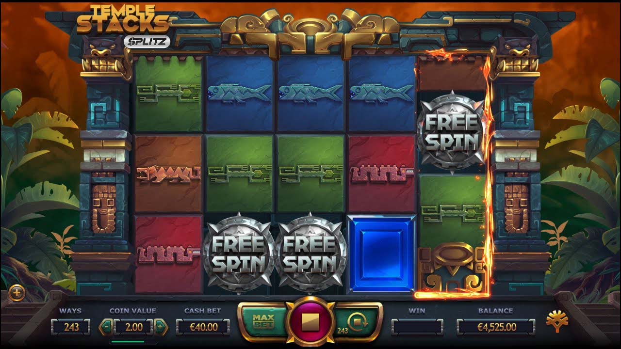 Screenshot of the Temple Stacks Splitz slot by Yggdrasil Gaming
