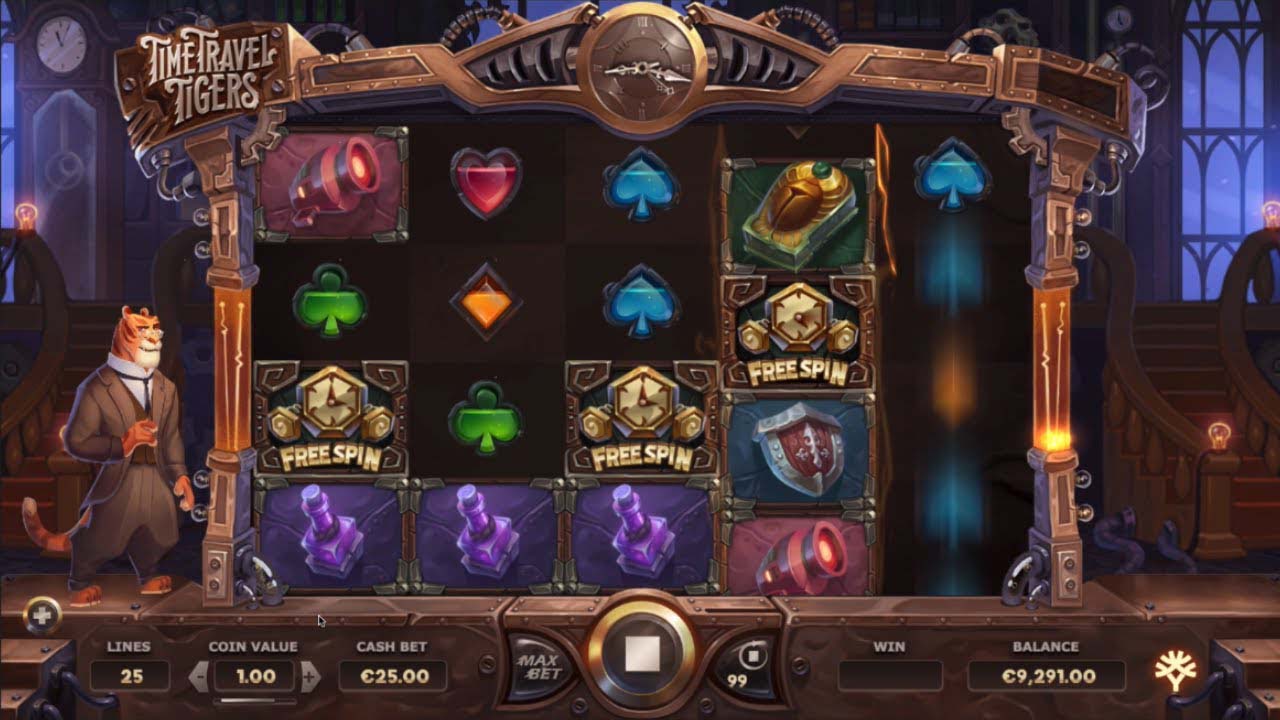 Screenshot of the Time Travel Tigers slot by Yggdrasil Gaming