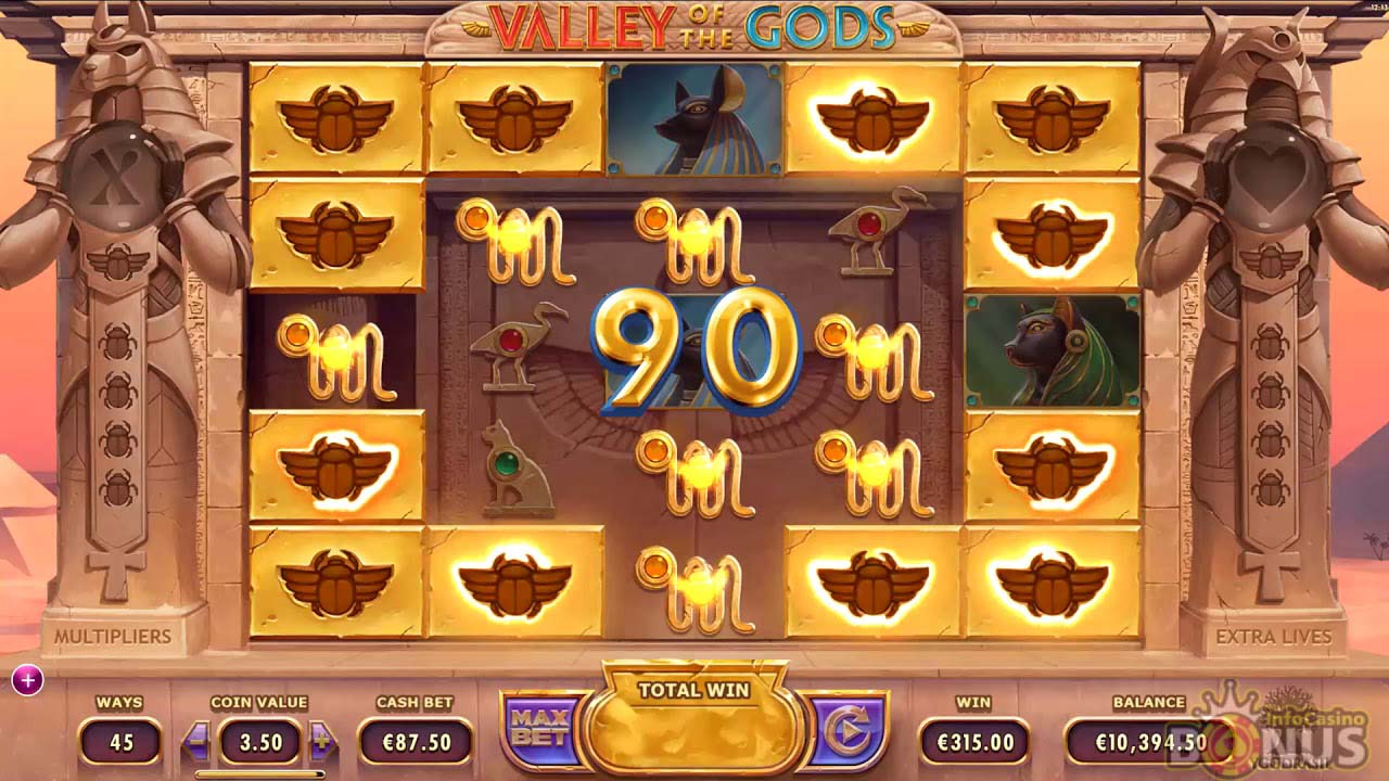 Screenshot of the Valley of the Gods slot by Yggdrasil Gaming